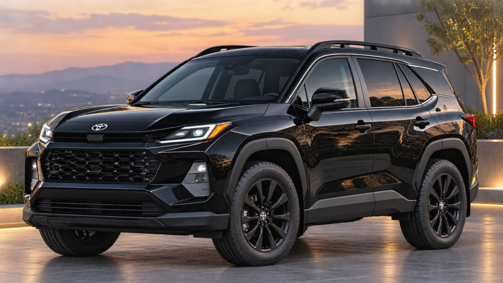 Black Toyota RAV4 SUV with bold exterior styling and dark alloy wheels